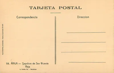 Ávila — Sepulcro de San Vicente — H. Roisin, fot. - Barcelona — Verso