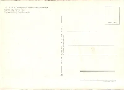 Ávila — Vista parcial da cidade murada — Garcia Garrabell & Cia. S.R.C. — Verso