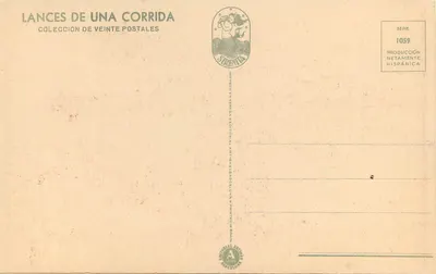 Rejoneo a cavalo — Sirenia, série 1059 — Editor Artigas, Barcelona — Verso