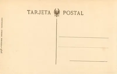Cádiz - Calle Isaac Peral — widok placu z tramwajem i palmami — wydawca Thomas Thomas, nr 3038 — Rewers
