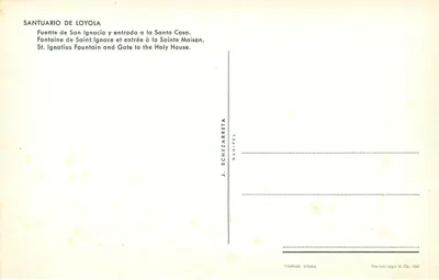 Santuário de Loyola — Fonte de São Inácio e entrada para a Santa Casa — J. Echezarrreta, Vitoria — Verso