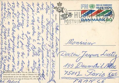Kurier pocztowy na koniu — Epoka Christiana VII — Wydawca R. Christiansen — Rewers