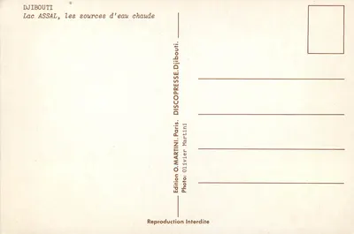 Lago Assal, as fontes de água quente — Djibuti — Edição O. Martini, Paris — Verso