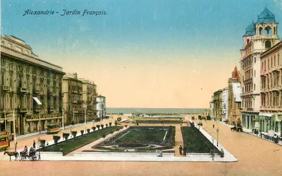 Alexandria - Jardim Francês — vista panorâmica com passeio e mar — editor Zaslavsky & Kaimanovitz, n° 73