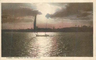 Caire - Voilier sur le Nil au coucher du soleil — L. Scortzis et Cie, Cairo, n°3