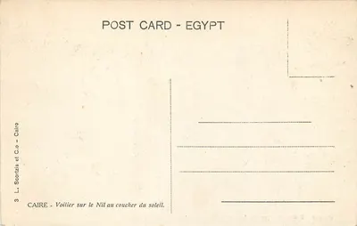 Caire - Voilier sur le Nil au coucher du soleil — L. Scortzis et Cie, Cairo, n°3 — Verso