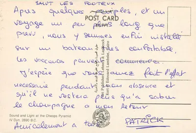 Piramida Cheopsa — oświetlenie nocne — Kurt & Edouard Lambelet, Kair — Rewers
