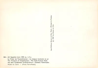 Maszka pogrzebowa Tutanchamona — ok. 1350 p.n.e. — Wydawnictwo Braun et Cie, nr 266 — Rewers