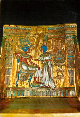 Throne d'or de Toutankhamon et sa consort — Musée égyptien, Caire — Éditeur L. Landelet & Co.