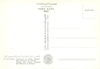 Luxor — Forecourt do Templo de Amon com Estátuas de Ramsés II — K. Lambelet & Co. No 604 — Verso