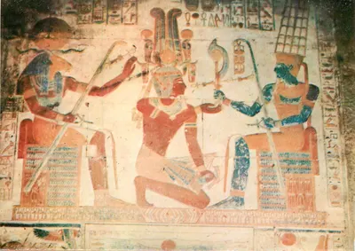 Rei Sethi I entre o deus Amen Ra e Khnum — Egito — editor K. Lambelet & Co. - Cairo, n°3