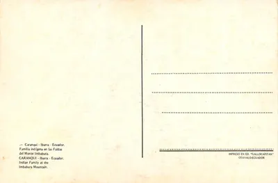 Indygena rodzina w Ibarra — góra Imbabura — wydawca GalloCapitan, Otavalo — Rewers