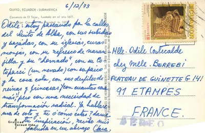 Convento de El Tejar — Quito, Equador — editor Grafficas Feraud Itda, n° 2658 — Verso