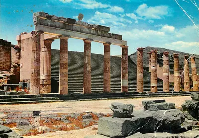 Bilhete postal moderno Rodes — A Acrópolis de Lindos