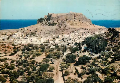 Rhodes — Vista de Lindos — editor A. HASSID S.A. PRAXITELIUS, ATHÈNES, n°15