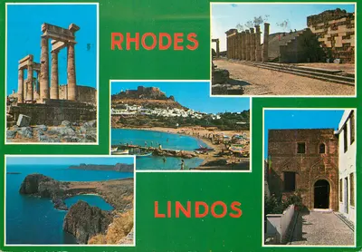 Rodes - Lindos — recordações — impressa por G. Loucatos, Atenas