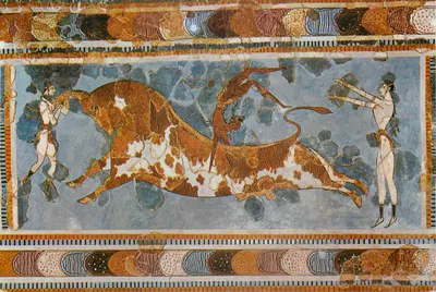 Luta de touro — fresco do palácio de Knossos — Museu de Héracleia