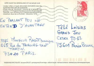 Costa Oeste do Groenlândia — caiaque desmontável nas aberturas de água livre da banquisa — Jacques Dalet — Verso
