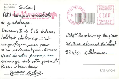 Widok z lotu nad plażą i zatoką — Guadeloupe — Wydawnictwo Les Saintes nr 477 — Rewers