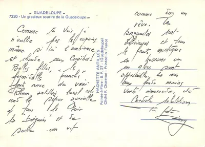 Mulher sorridente — Guadalupe — Hachette Antilles, n° 7320 — Verso