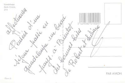 Mulher em traje tradicional — Guadalupe — Edições Belle Créole, n° 273 — Verso