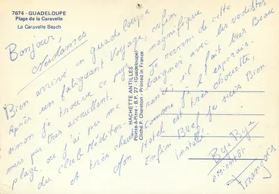 Praia da Caravelle — Guadalupe — Hachette Antilles, n° 7674 — Verso