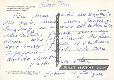 Erupção da Soufrière — Guadalupe (1976) — SCANDINEXIM, Ltd. - S.082 — Verso