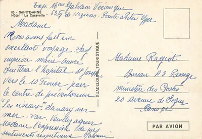 Hotel 'La Caravelle' — Sainte-Anne, Guadalupe — editor Guadeloupe Touristique, n°05 — Verso