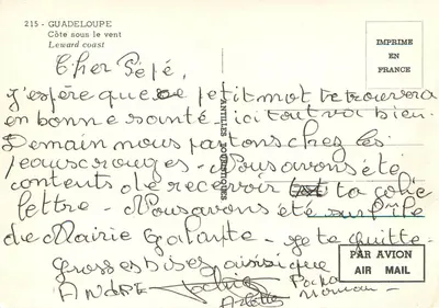 Guadeloupe — Côte sous le vent — Leward coast — Édition Antilles Touristiques, n°215 — Verso
