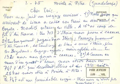 Flechas de Açúcar — Pointe-à-Pitre (Guadalupe) — Impresso na França — Verso
