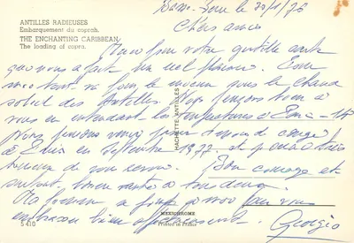 Statek żaglowy MARILIN — załadunek kokosów — Hachette Antilles, n°5410 — Rewers