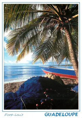 Port-Louis — praia dos pescadores com barco e rede — Éditions André Exeravat, n° G 313 A