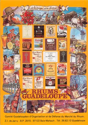 Rhums Guadeloupe — Colagem de marcas e cenas de produção — Comité Guadeloupéen d'Organisation et de Défense du Rhum