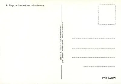 Plaża Sainte-Anne — Guadeloupe — Wydawnictwo F. Faraux — Rewers