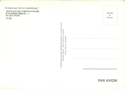 Visão do mar em Guadalupe — com vela e barco — Éditions Pumas-Montpeyroux — Verso