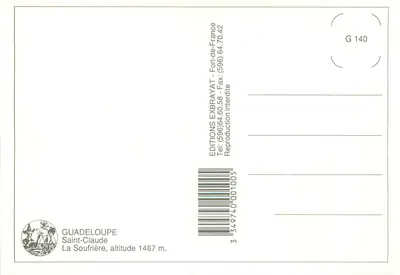 Guadalupe, a Soufrière altitude 1467 m — Éditions Exbrayat, série G 140 — Verso