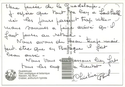 Zoological and Botanical Park of Guadeloupe — view of fauna and flora — Éditions André Extravat — Back