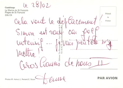 Gujana — Plaże St François — Wydawnictwo 'Les Marées de St François' n°226/C5 — Rewers