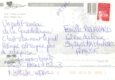 Cascata do Carbet — Guadalupe — Edições Grand Sud, n° G.57 — Verso