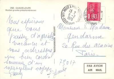 Przecinane skały przedkolumbijskie — Guadelupa — Wydawnictwo Antilles Touristiques, n° 258 — Rewers