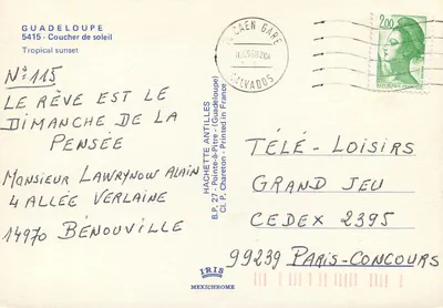 Zachód słońca — Guadeloupe — IRIS, nr 115 — Rewers