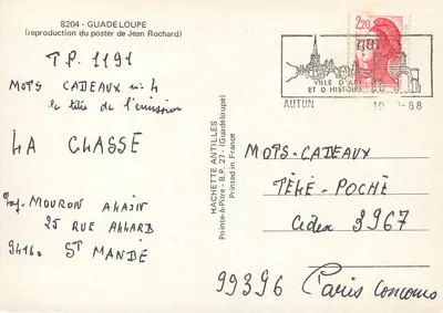 A Guadeloupe — Carta postal ilustrada — Hachette Antilles — Verso