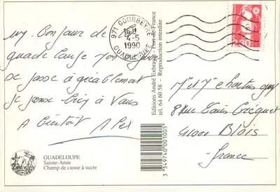 Guadalupe, Cana-de-açúcar — Edições André Exbrayat, n° 64 60 58 — Verso
