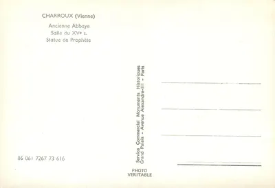 Charroux (Vienne) — Antiga Abadia, Sala do Século XV, Estátua de Profeta — Service Commercial Monuments Historiques, Paris — Verso