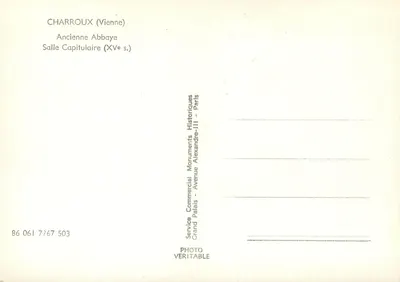 Charroux (Vienne) — Antiga Abadia, Sala Capitular (século XV) — Service Commercial Monuments Historiques, Paris — Verso