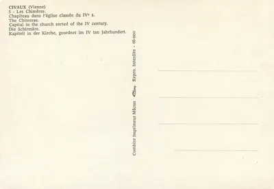 Civaux (Vienne) — Capitel com quimeras — Combier Impressor Mâcon — Verso