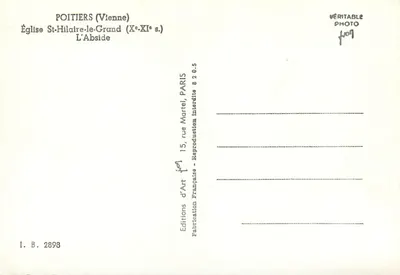 Poitiers (Vienne) — Kościół św. Hilary Wielkiego, absydę (X–XI w.) — Wydawnictwo Art Martel, Paryż — Rewers