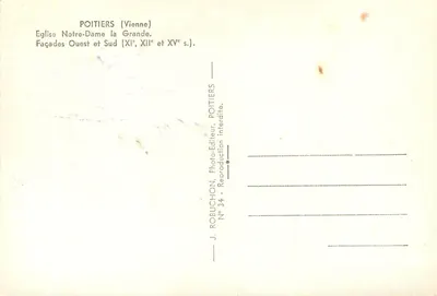Poitiers — Katedra Notre-Dame la Grande — fasady zachodnia i południowa (XI, XII i XV w.) — J. Robuchon, Poitiers, N° 34 — Rewers