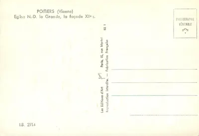 Poitiers (Vienne) — Chiesa della Madonna Grande, la facciata del Xlle secolo — Edizioni d'Arte Martel — Verso