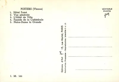 Poitiers — vista panoramica e monumenti — Edizioni d'Arte Martel, Parigi — Verso